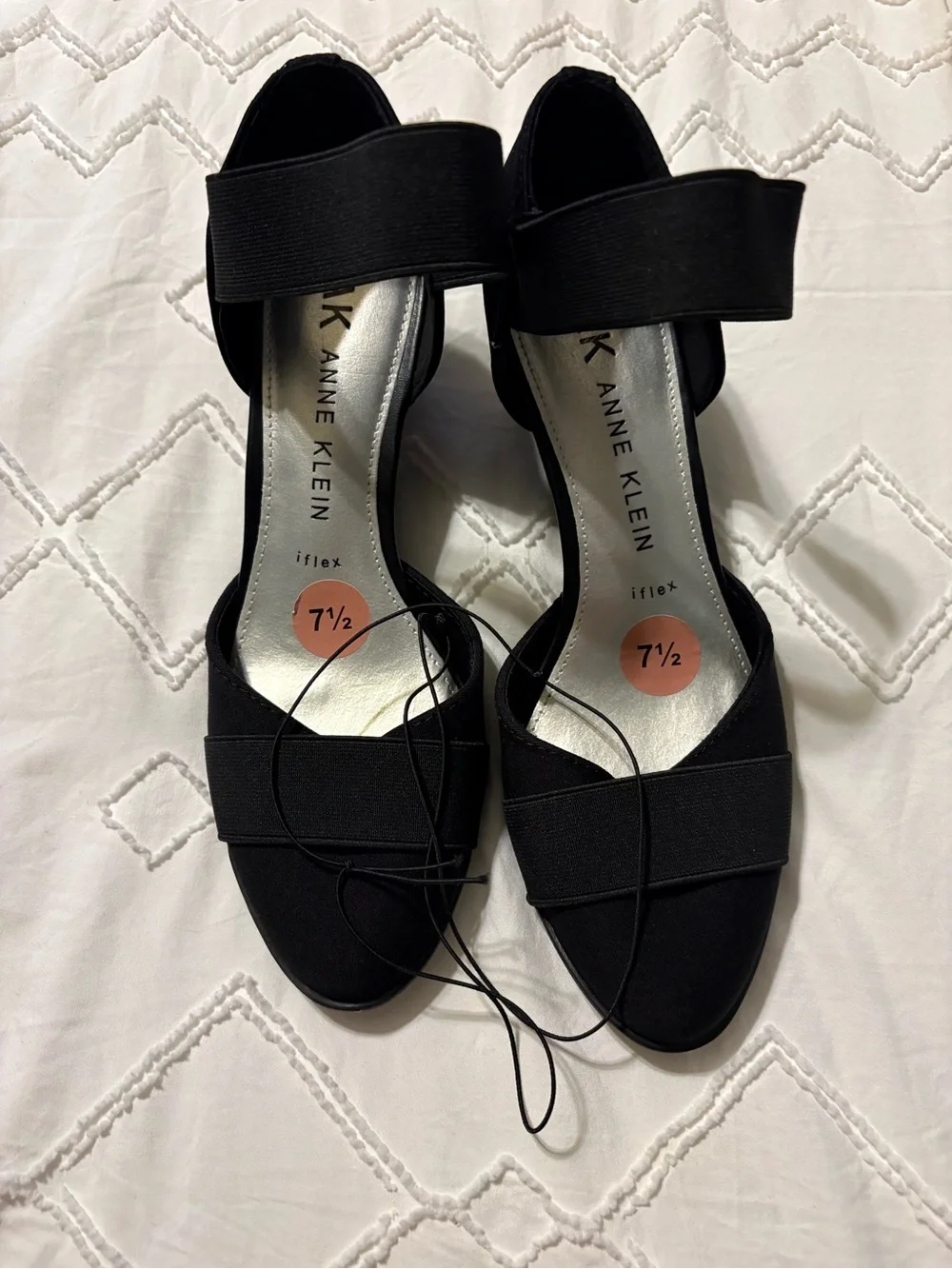 Anne Klein Black Open-Toe Elastic Strap wedge pumps New without tags